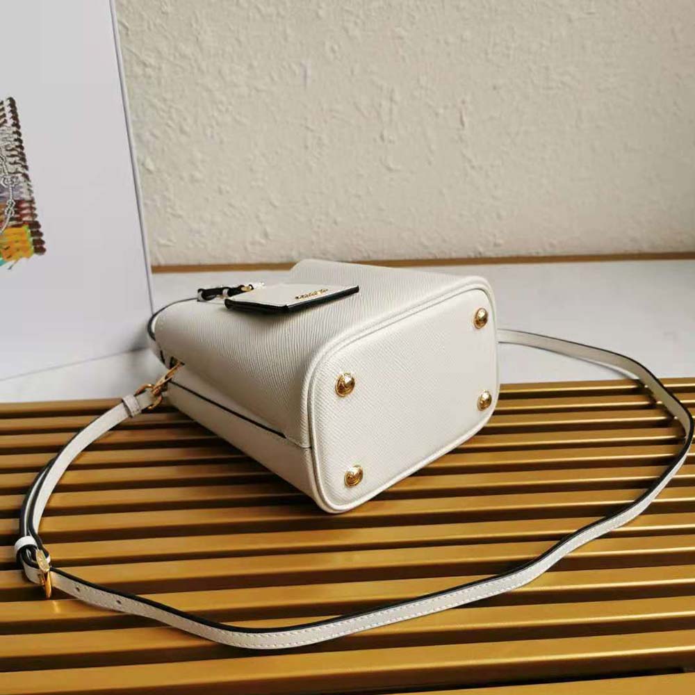 Prada Women Small Saffiano Leather Prada Panier Bag-White - image 5