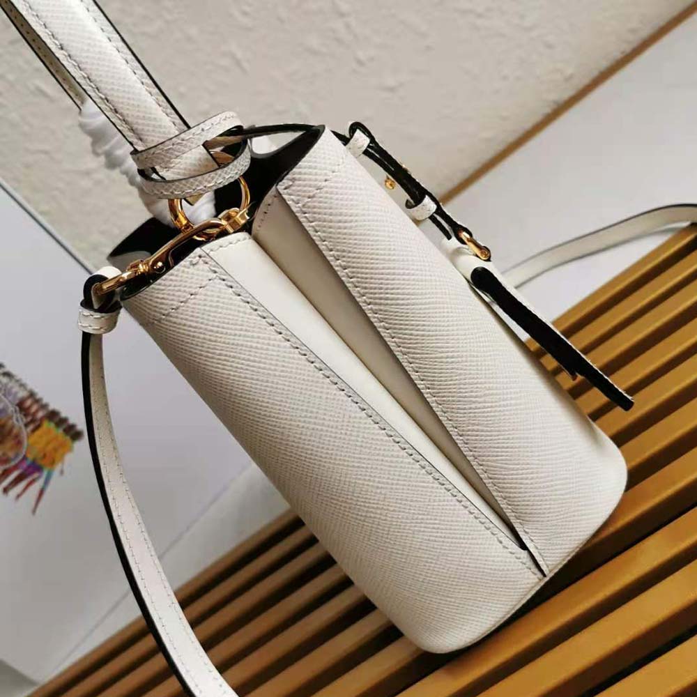 Prada Women Small Saffiano Leather Prada Panier Bag-White - image 6