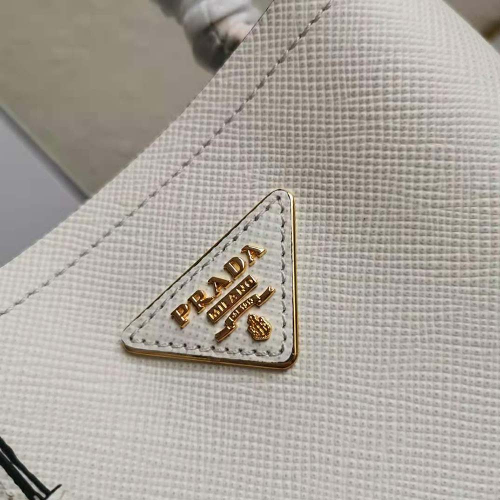 Prada Women Small Saffiano Leather Prada Panier Bag-White - image 10