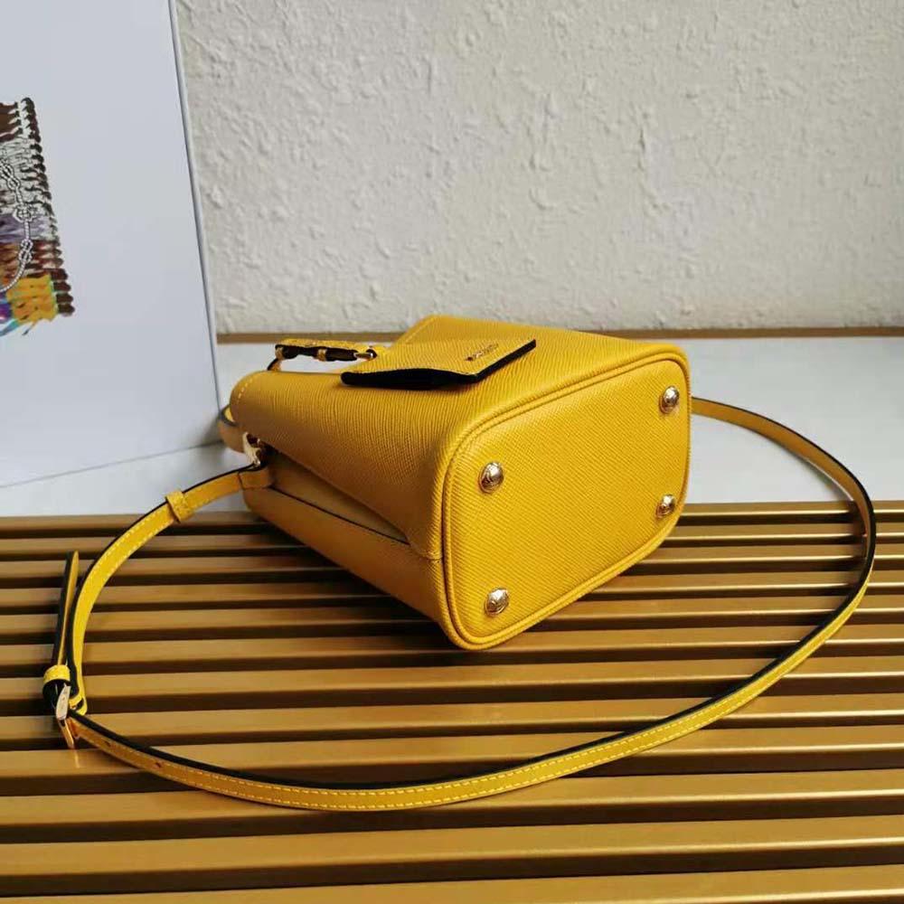 Prada Women Small Saffiano Leather Prada Panier Bag-Yellow - image 5