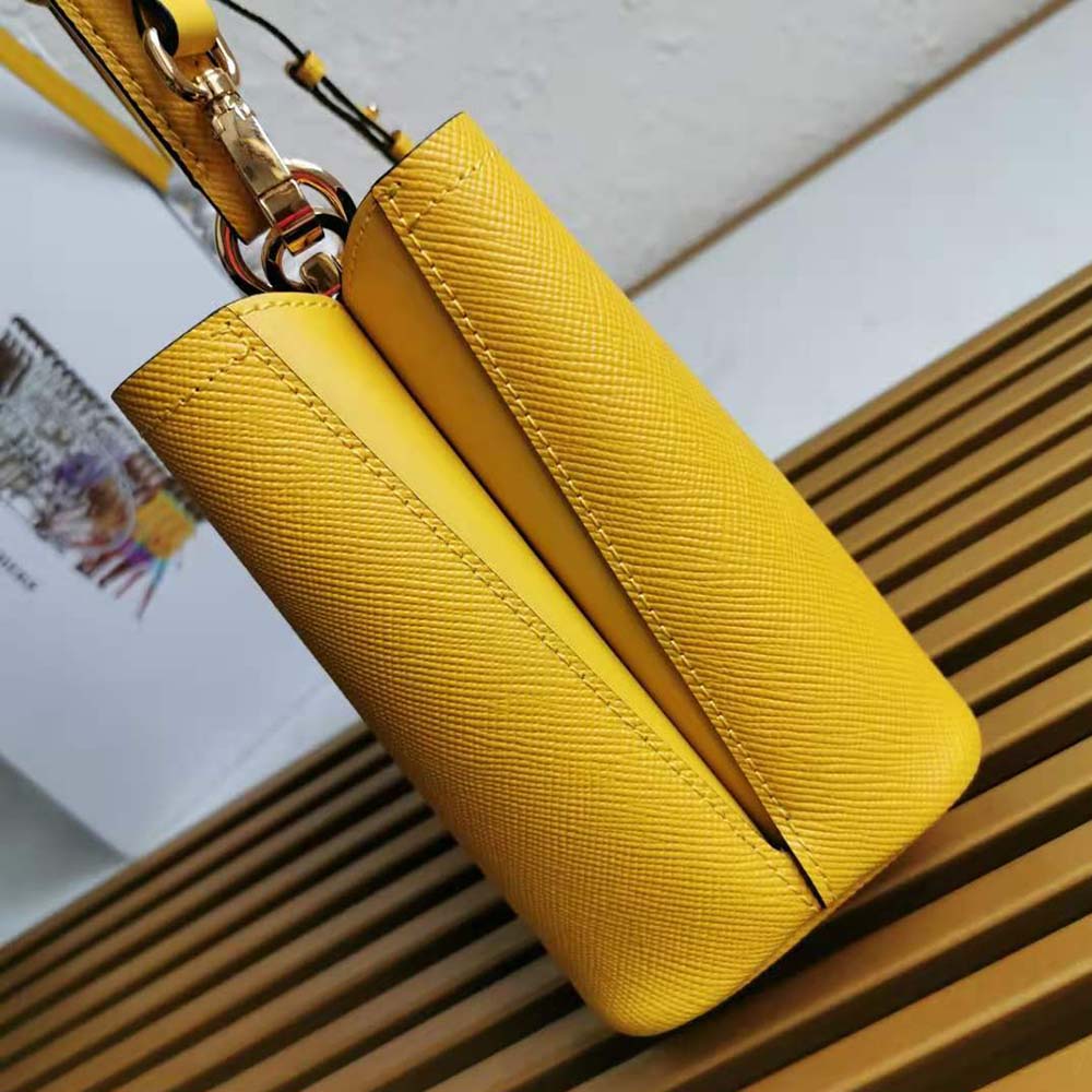 Prada Women Small Saffiano Leather Prada Panier Bag-Yellow - image 6