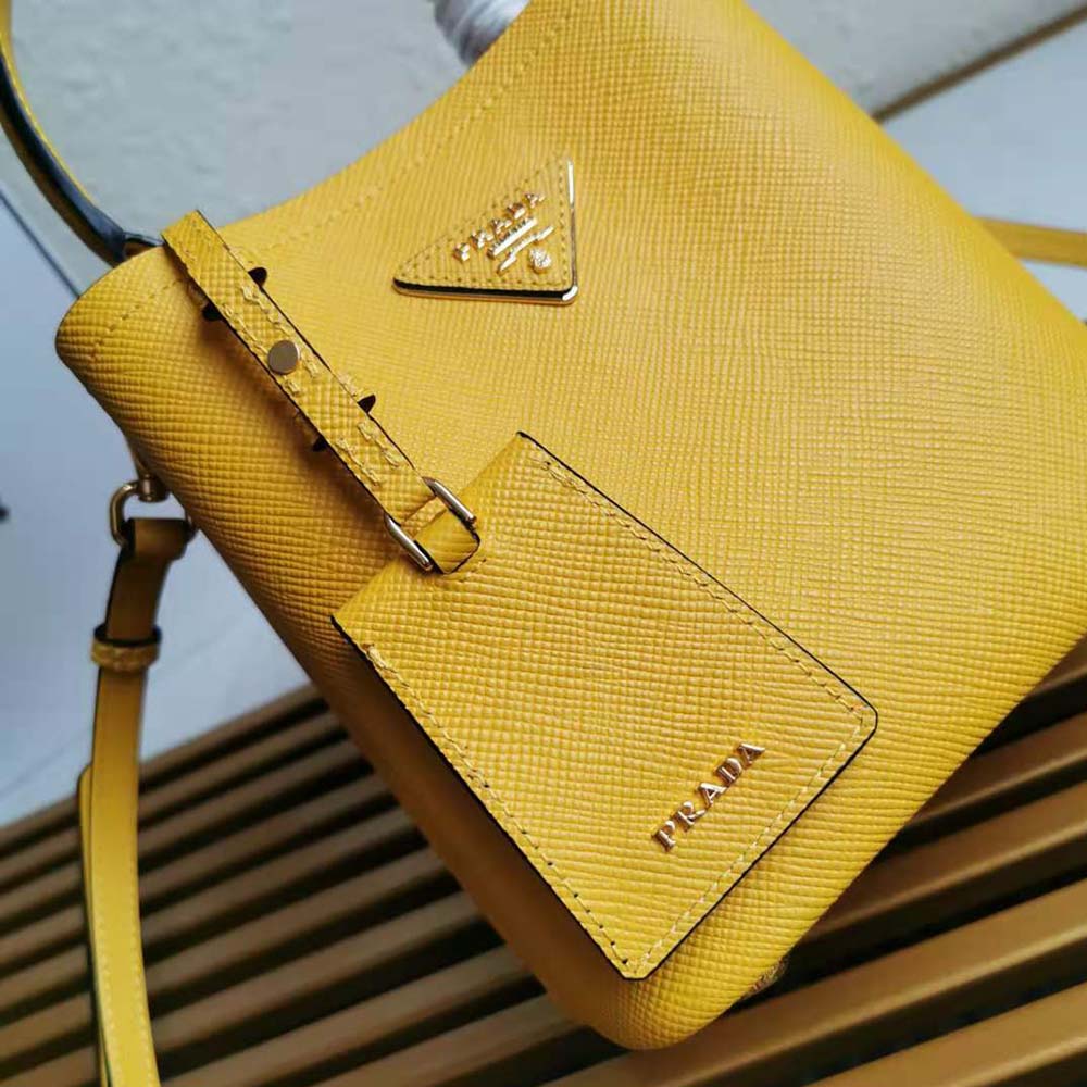 Prada Women Small Saffiano Leather Prada Panier Bag-Yellow - image 7