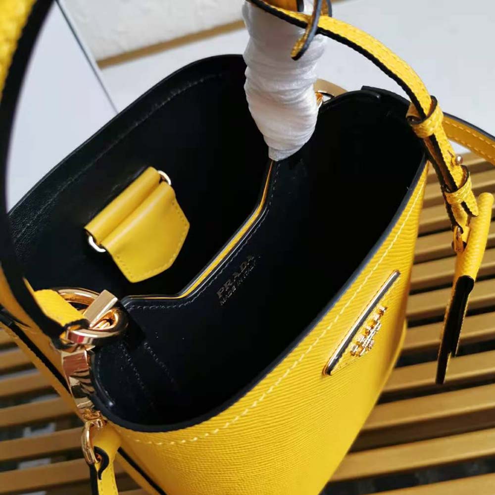 Prada Women Small Saffiano Leather Prada Panier Bag-Yellow - image 10