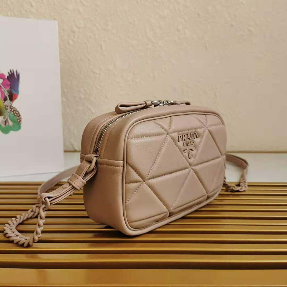 Side angle showing shoulder strap on Prada Women Spectrum Nappa Leather Shoulder Bag-Pink