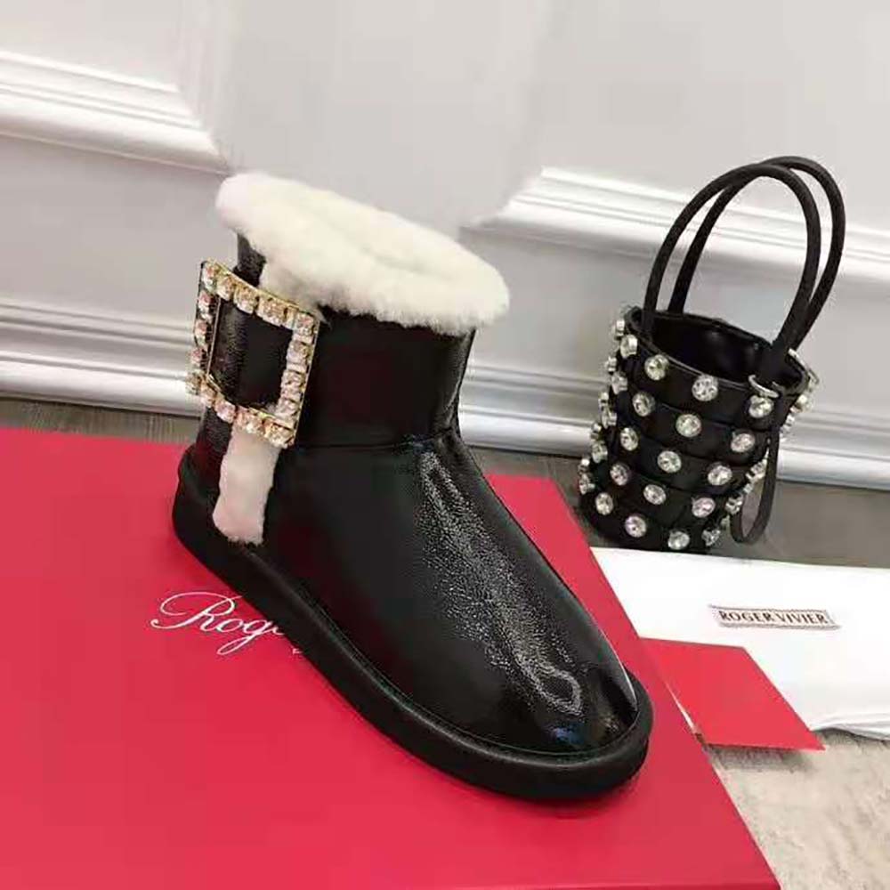 Top view showing sleek silhouette of Roger Vivier Winter Viv’ Strass Buckle Booties