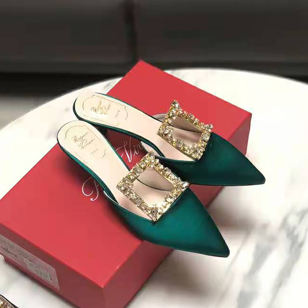 Roger Vivier Women Broche Vivier Buckle Mules in Satin 4.5 cm Heel-Green - image 4