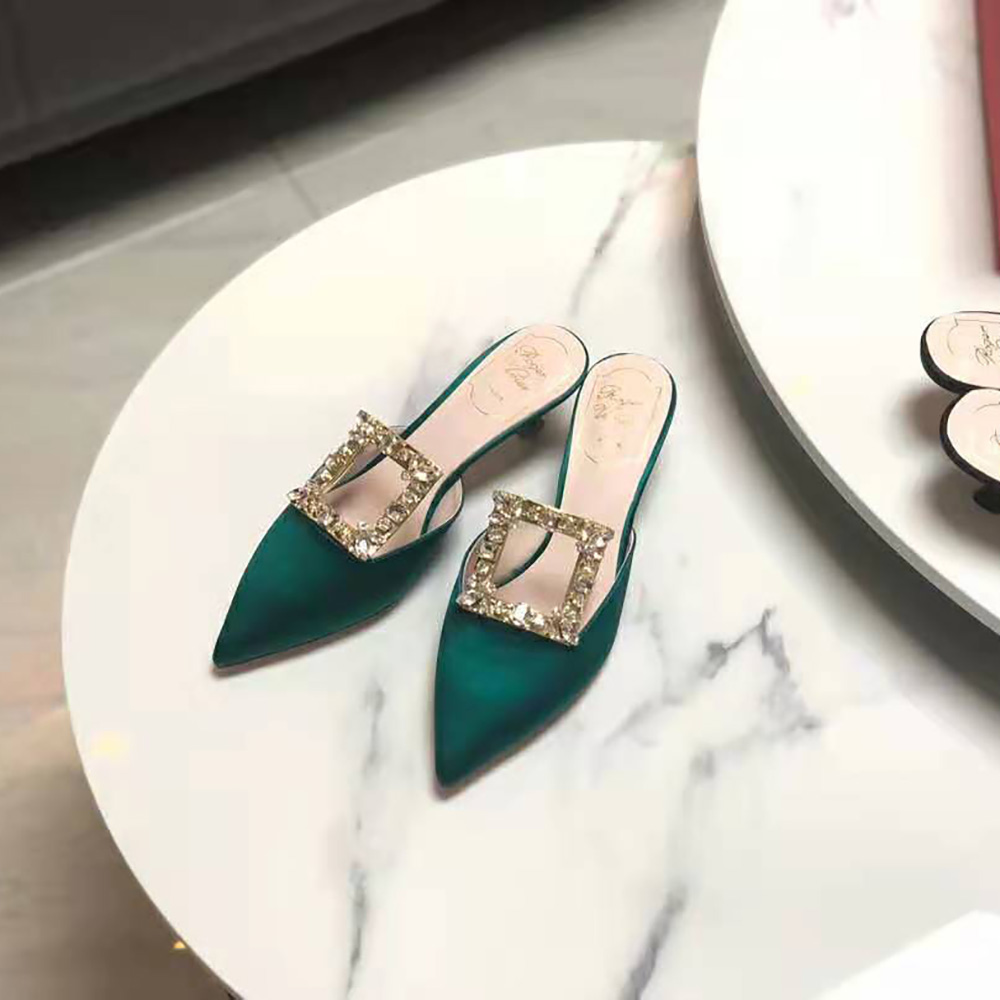 Roger Vivier Women Broche Vivier Buckle Mules in Satin 4.5 cm Heel-Green - image 5
