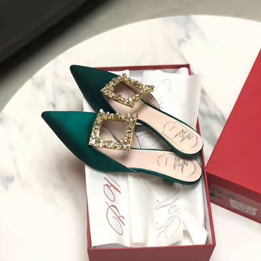 Roger Vivier Women Broche Vivier Buckle Mules in Satin 4.5 cm Heel-Green - image 6