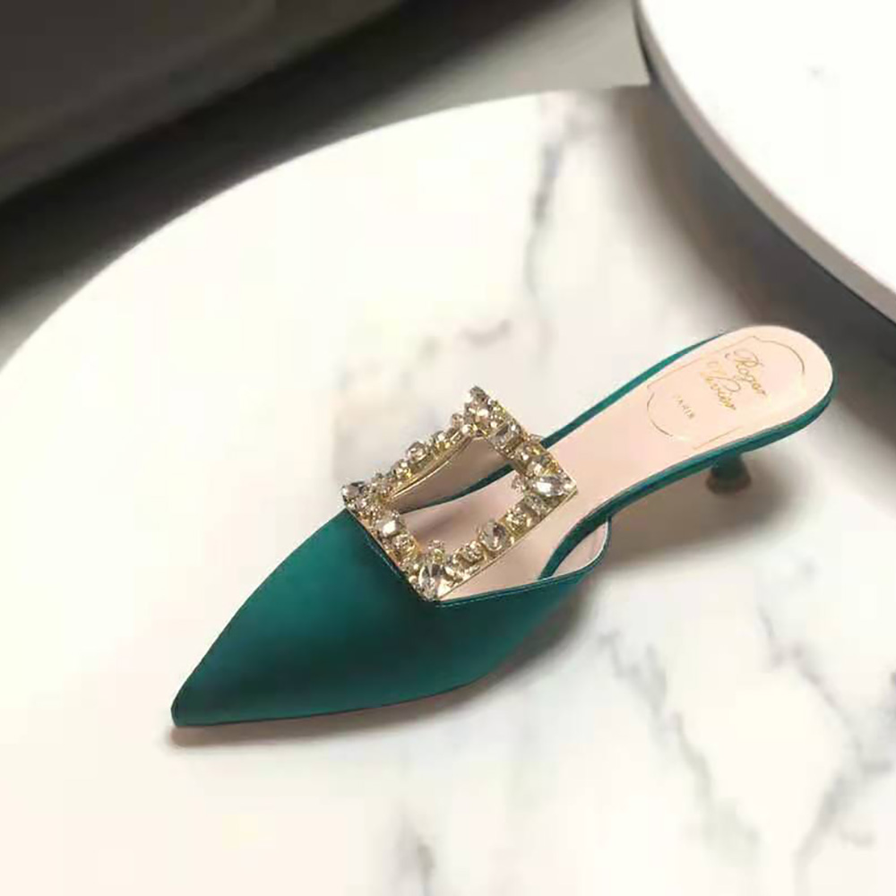 Roger Vivier Women Broche Vivier Buckle Mules in Satin 4.5 cm Heel-Green - image 7