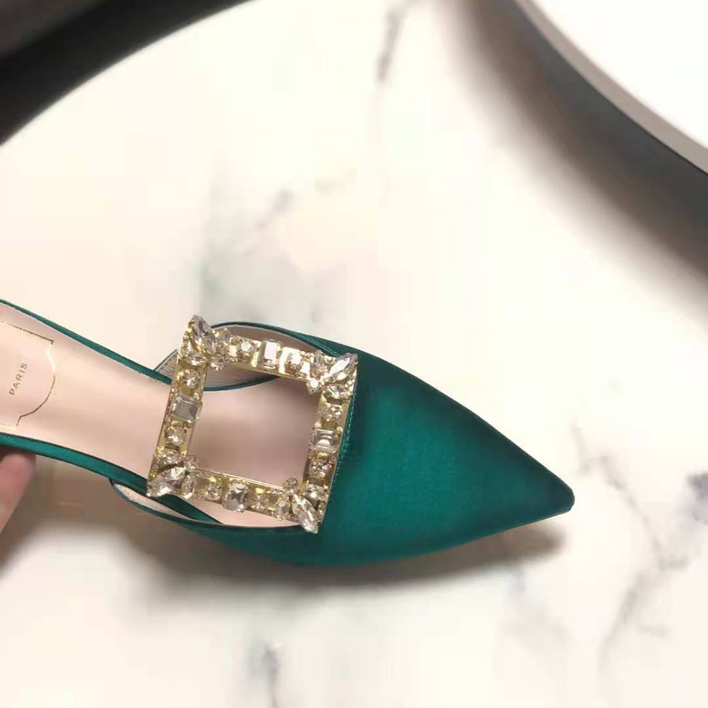 Roger Vivier Women Broche Vivier Buckle Mules in Satin 4.5 cm Heel-Green - image 8