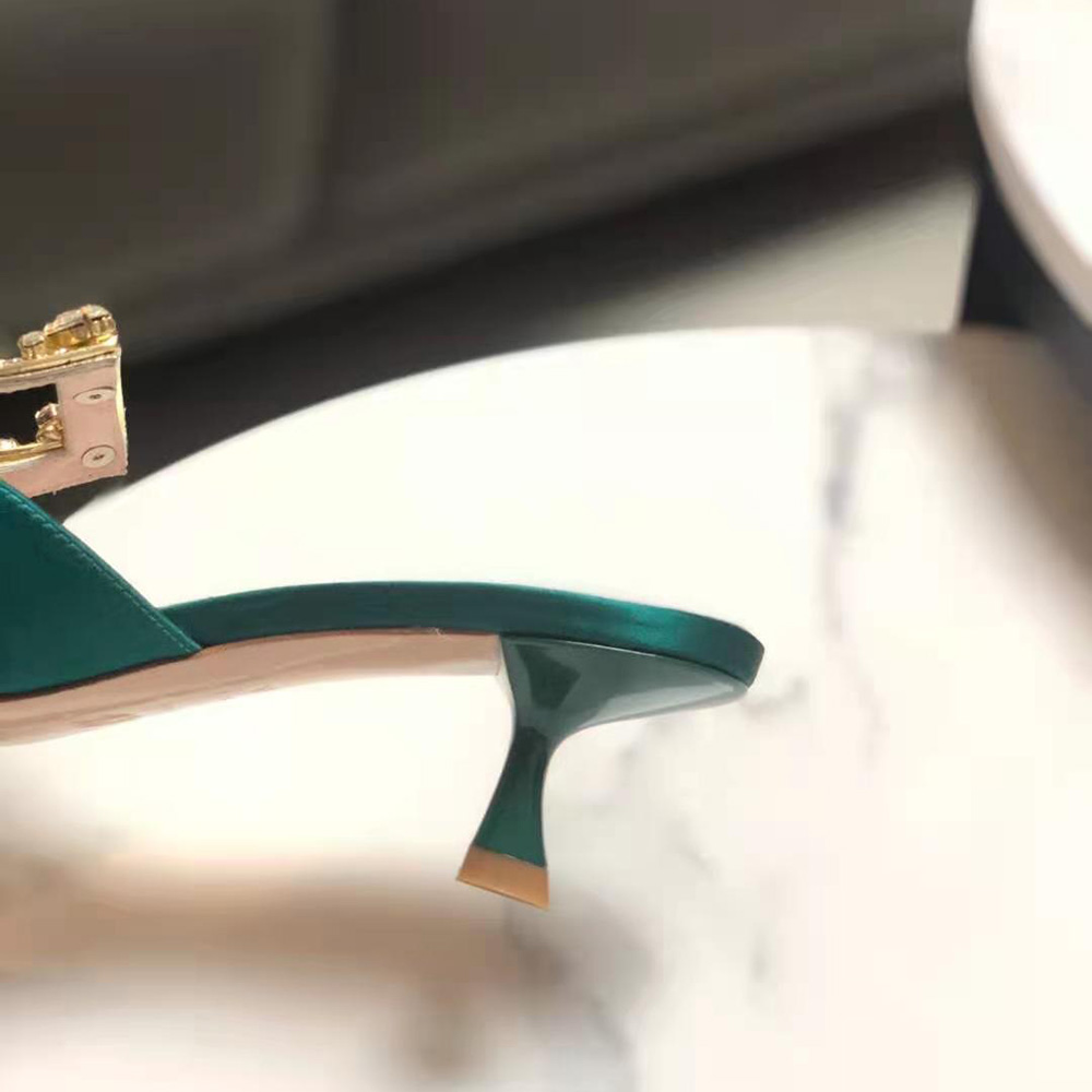 Roger Vivier Women Broche Vivier Buckle Mules in Satin 4.5 cm Heel-Green - image 9