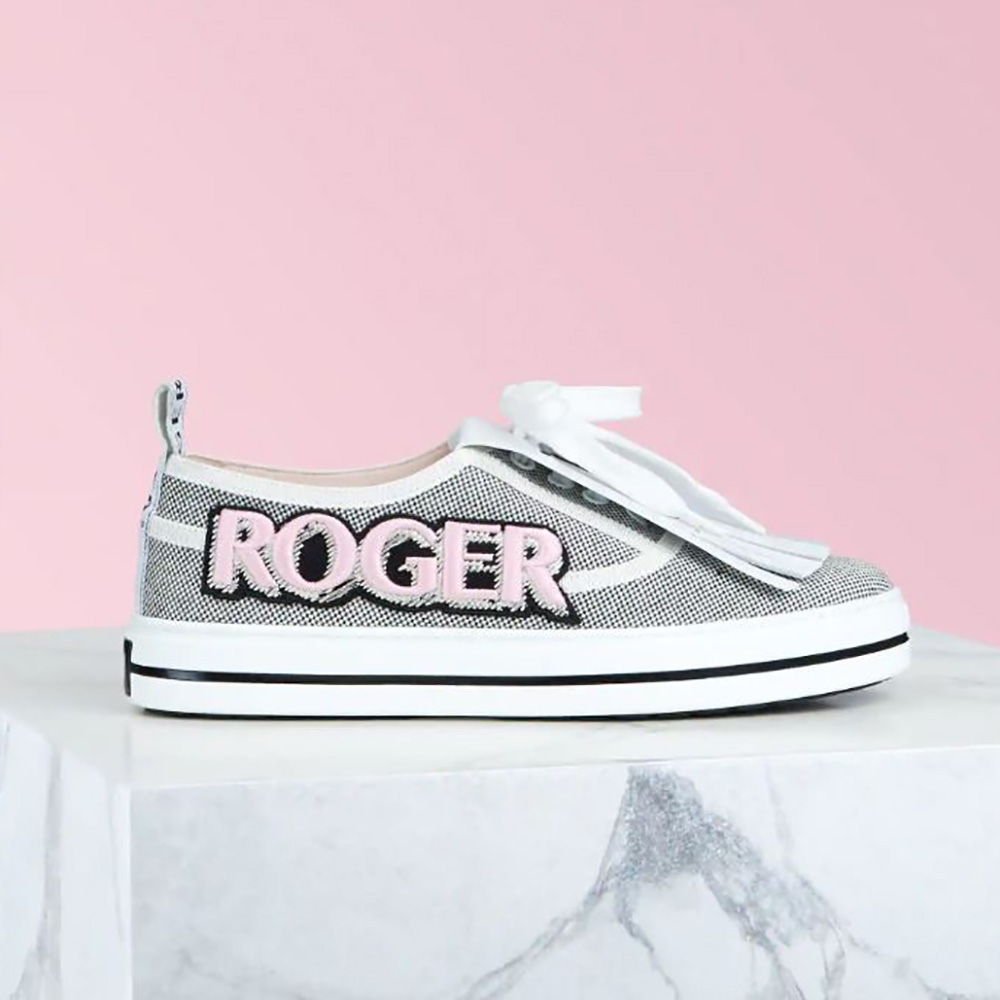 Side profile of Roger Vivier Women Call Me Vivier Patch Sneakers-Silver