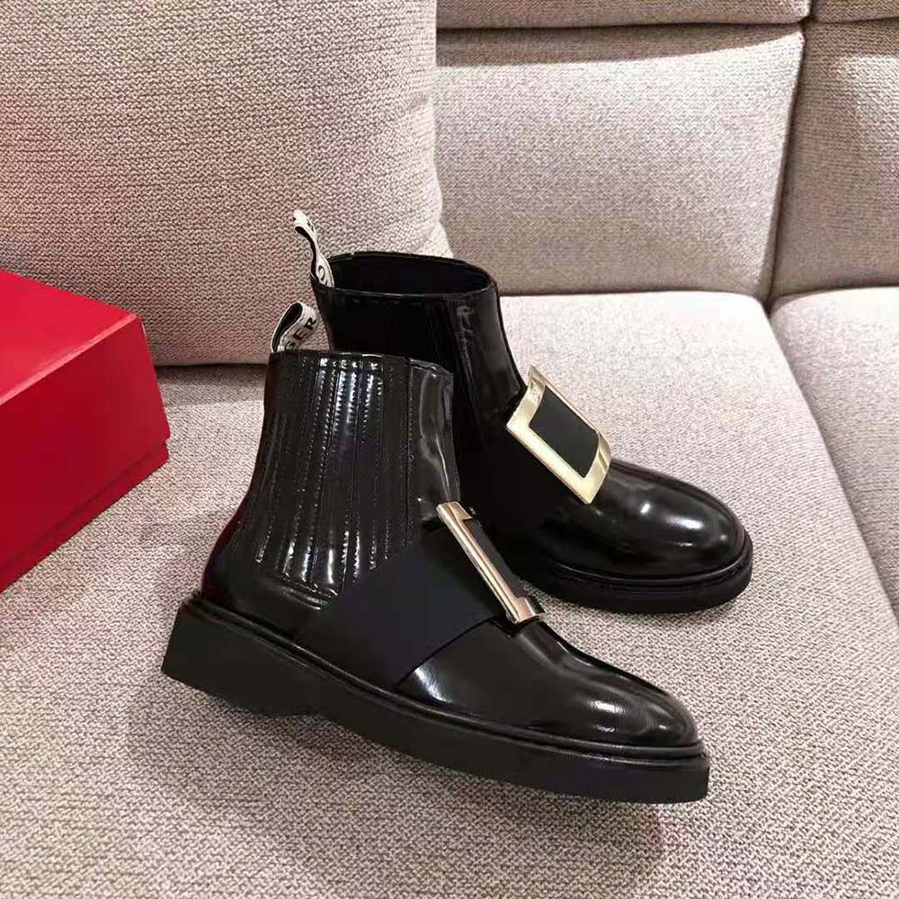 Roger Vivier Women Chelsea Viv’ Rangers Metal Buckle Ankle Boots-Black - image 4