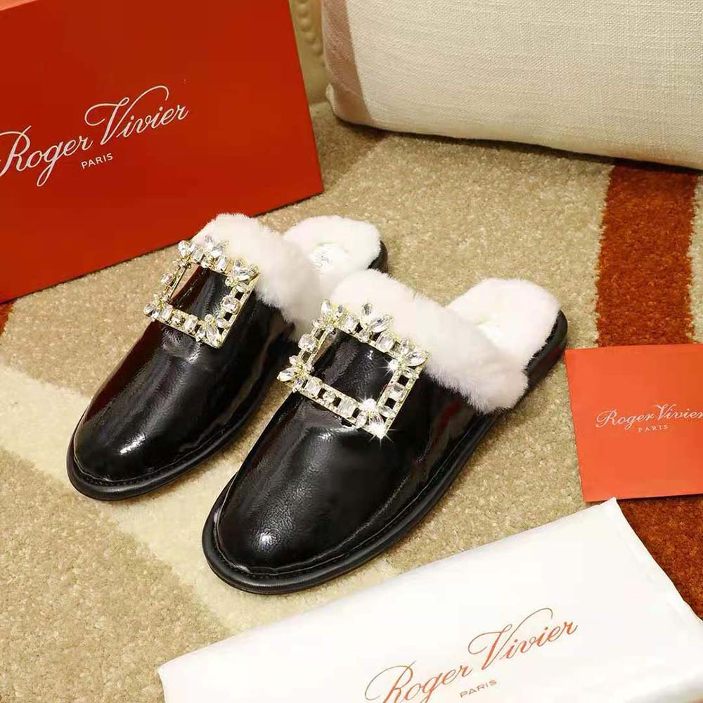 Top view showing slip-on silhouette of Roger Vivier Women Hotel Vivier Broche Vivier Buckle Mules