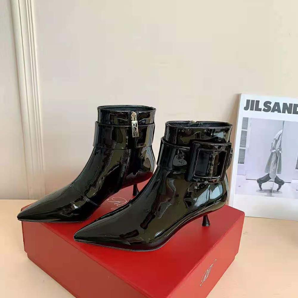Roger Vivier Women Pointy Covered Buckle Ankle Boots in Patent Leather - image 4