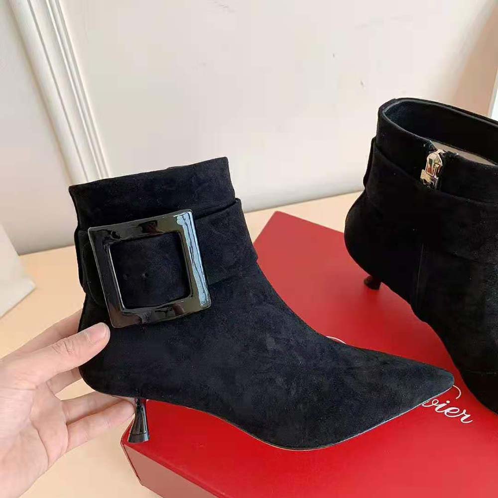 Roger Vivier Women Pointy Covered Buckle Ankle Boots in Suede - image 4