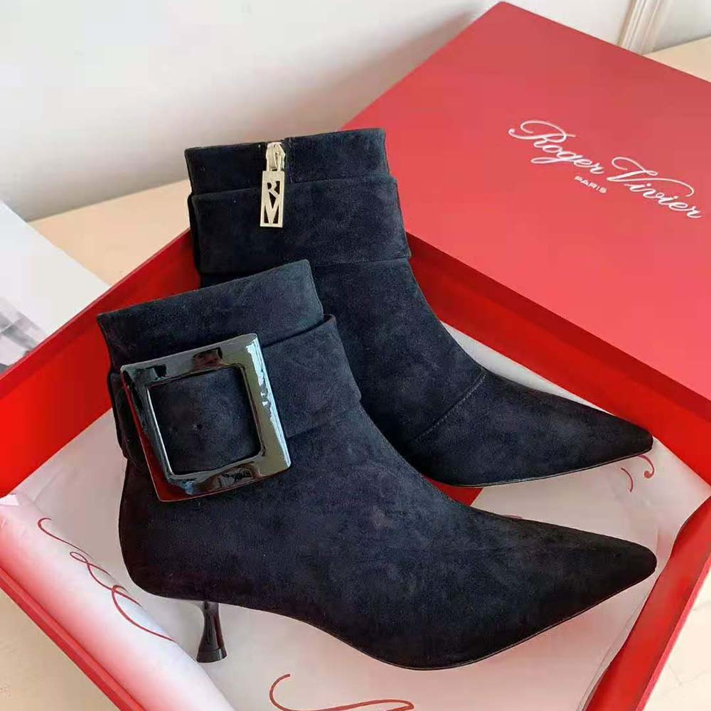 Roger Vivier Women Pointy Covered Buckle Ankle Boots in Suede - image 5