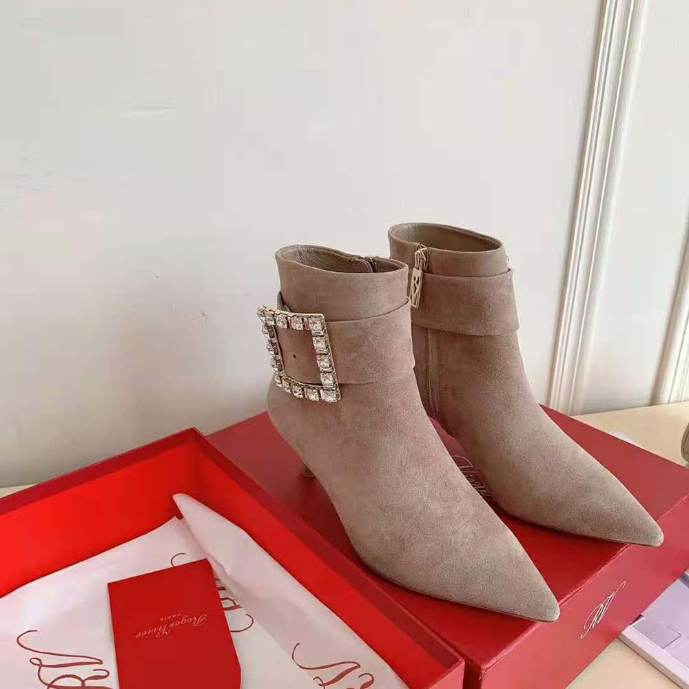 Roger Vivier Women Pointy Strass Buckle Ankle Boots in Suede - image 4