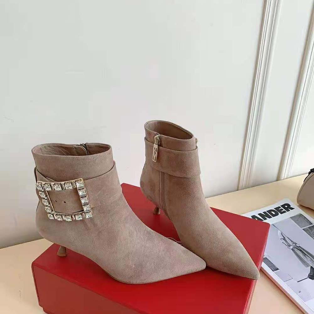 Roger Vivier Women Pointy Strass Buckle Ankle Boots in Suede - image 5