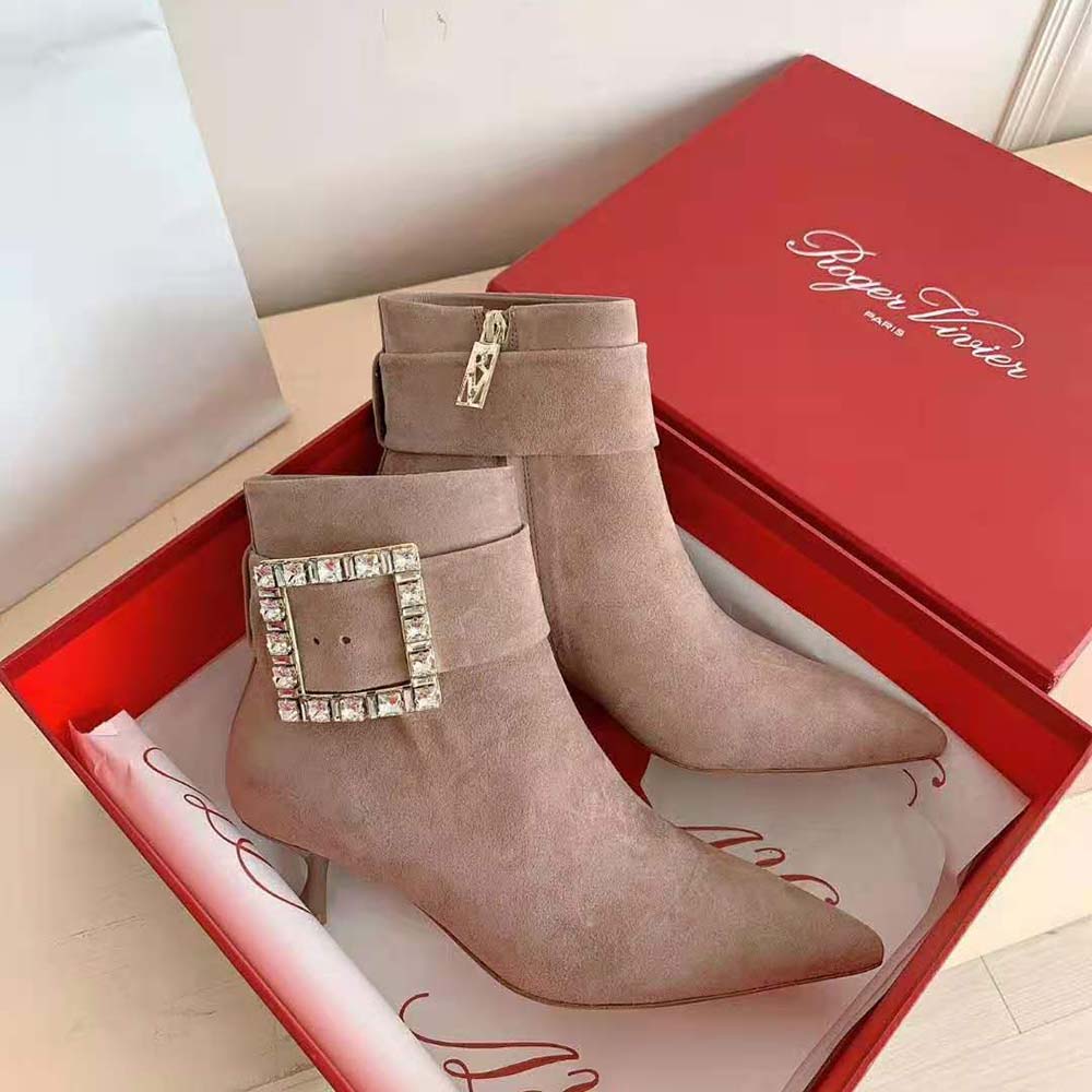 Roger Vivier Women Pointy Strass Buckle Ankle Boots in Suede - image 6