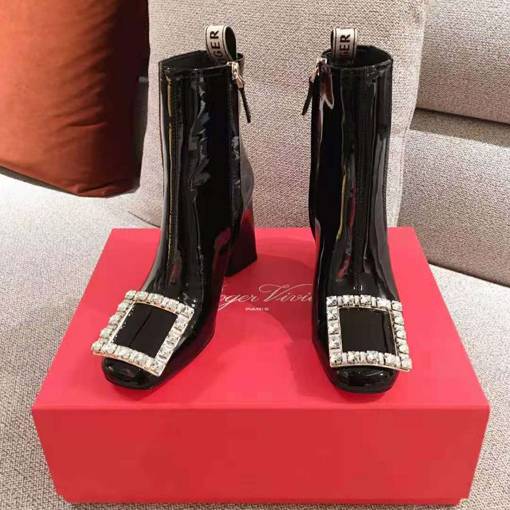 Rear angle showing 8.5cm heel of Roger Vivier Tres Vivier Chelsea Booties