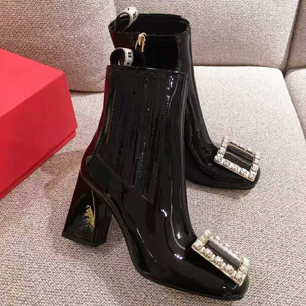 Roger Vivier Women Tres Vivier Strass Buckle Chelsea Booties in Patent Leather in 8.5cm Heel - image 4