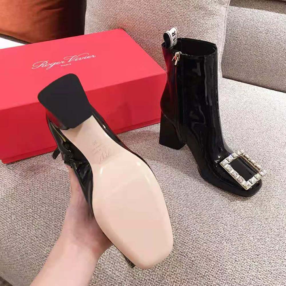 Roger Vivier Women Tres Vivier Strass Buckle Chelsea Booties in Patent Leather in 8.5cm Heel - image 9