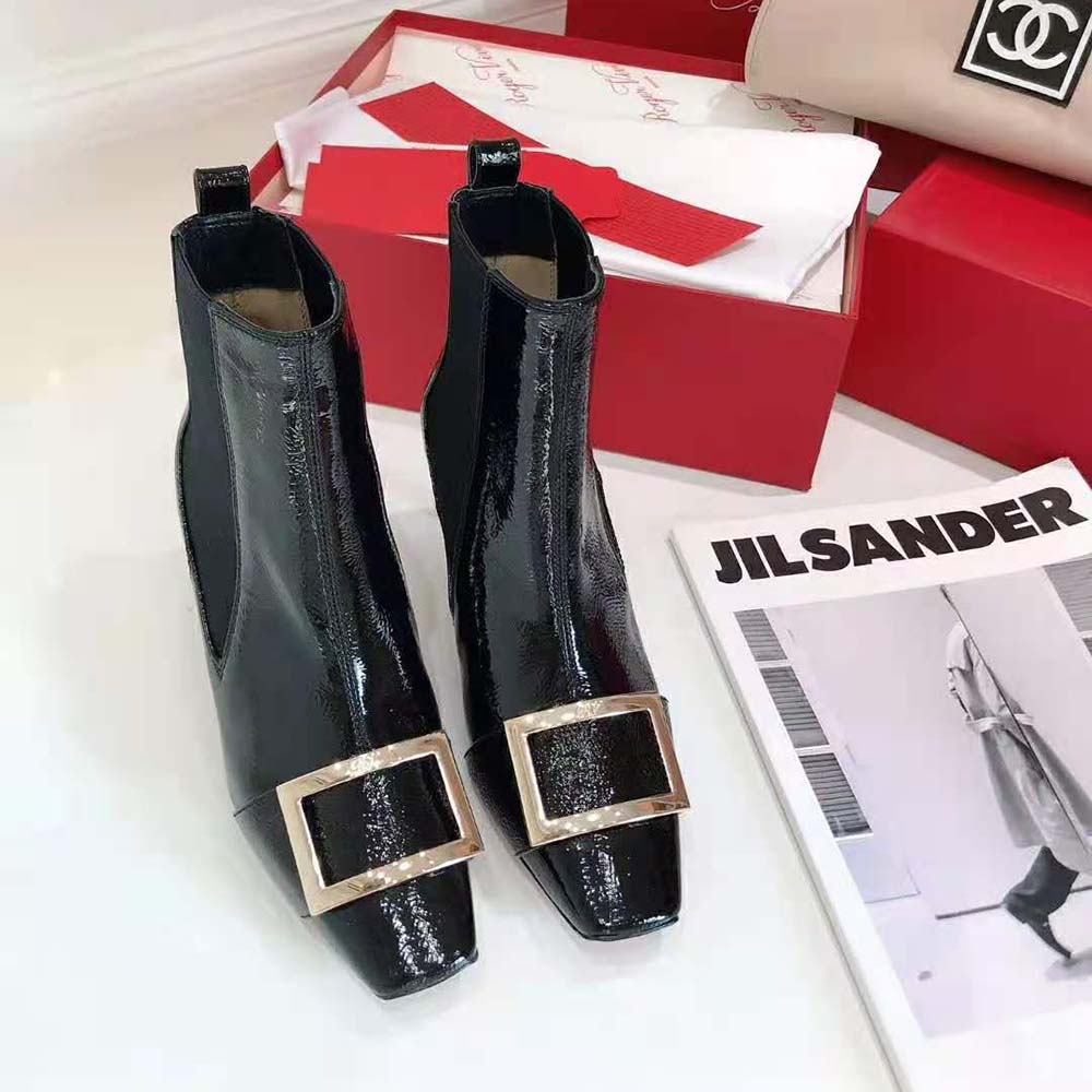 Close-up of Roger Vivier buckle detail on Trompette Chelsea Boots