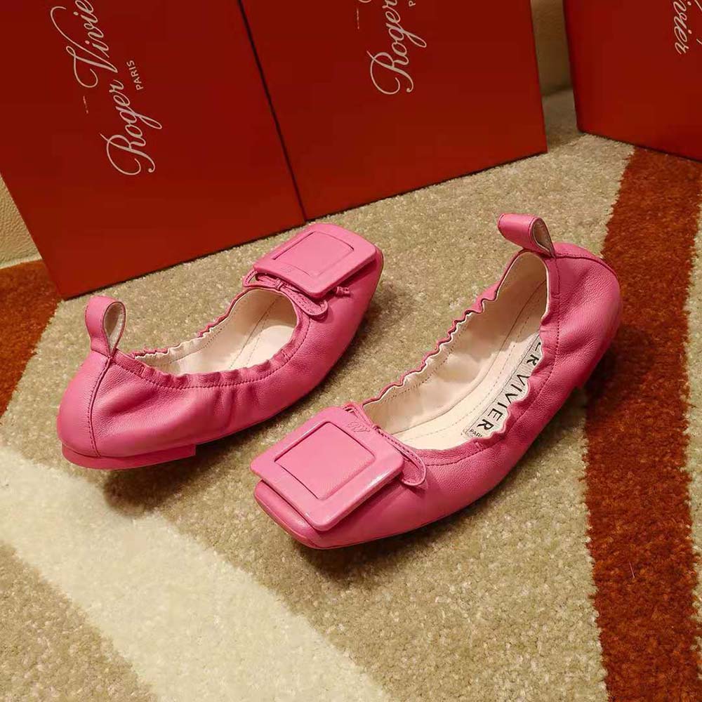 Roger Vivier Women Viv’ Pockette Lacquered Buckle Ballerinas in Nappa-Pink - image 5