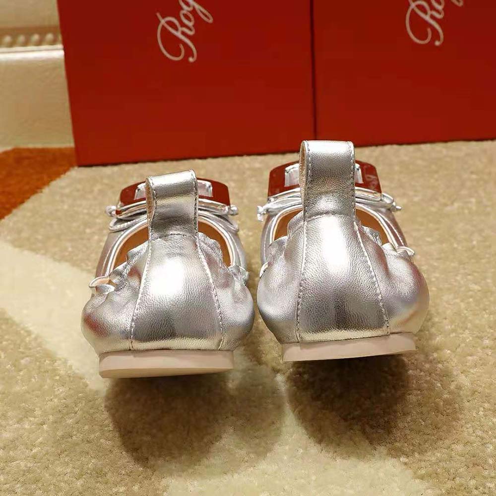 Roger Vivier Women Viv’ Pockette Metal Buckle Ballerinas in Nappa-Silver - image 10