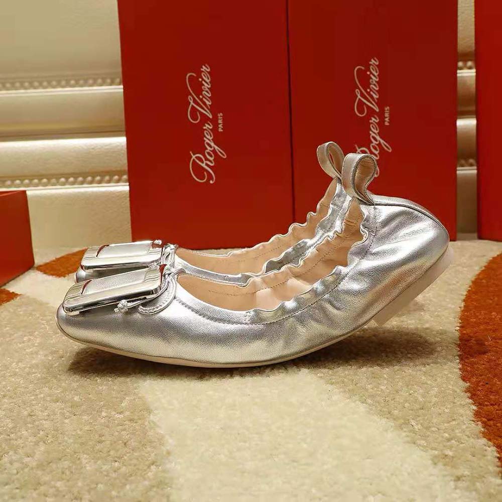 Roger Vivier Women Viv’ Pockette Metal Buckle Ballerinas in Nappa-Silver - image 5