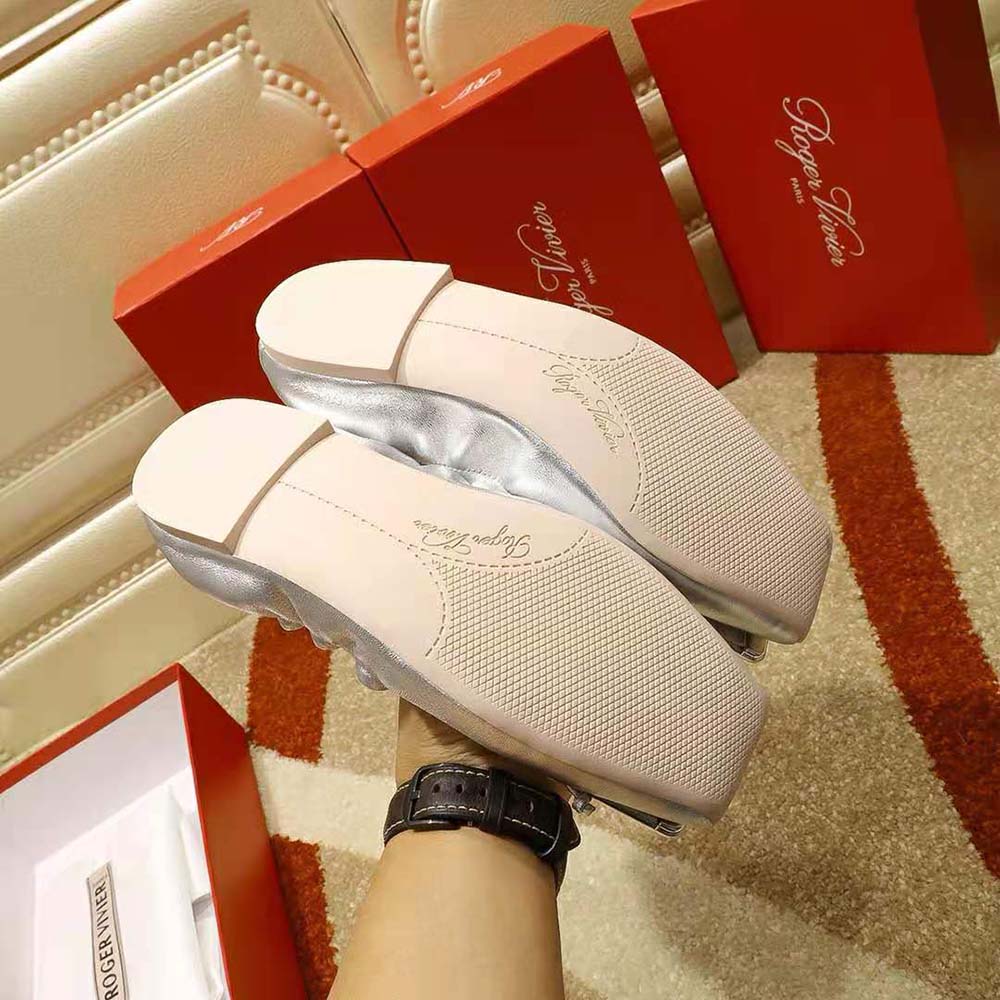 Roger Vivier Women Viv’ Pockette Metal Buckle Ballerinas in Nappa-Silver - image 7