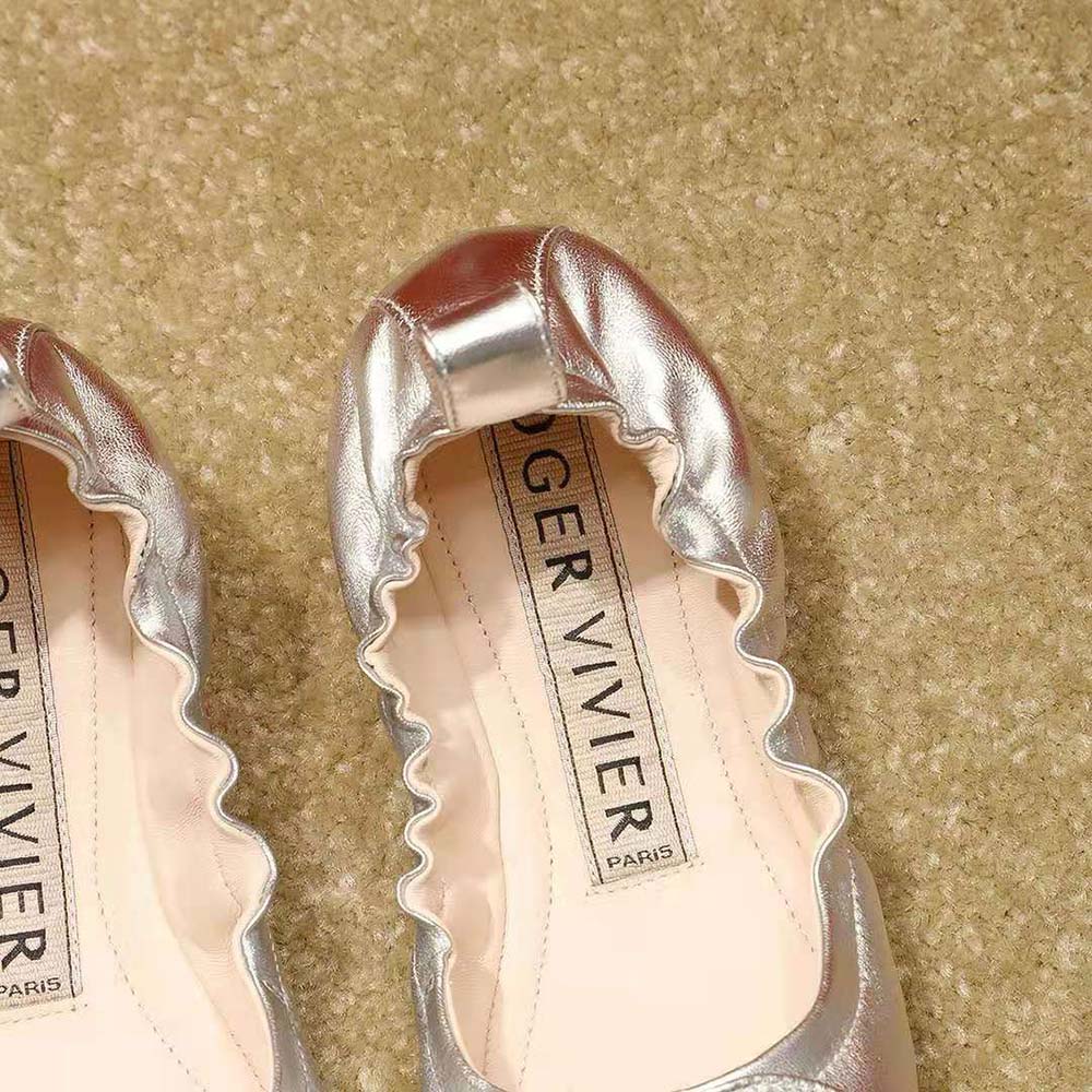 Roger Vivier Women Viv’ Pockette Metal Buckle Ballerinas in Nappa-Silver - image 9