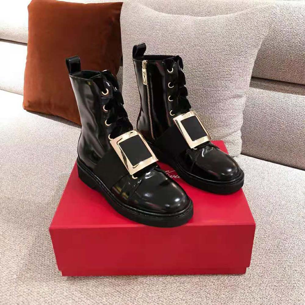 Close-up of metal buckle detail on Roger Vivier Women Viv’ Rangers ankle boots