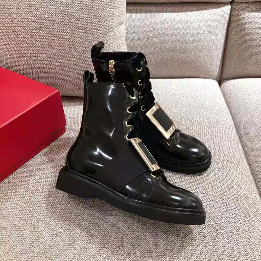 Roger Vivier Women Viv’ Rangers Metal Buckle Ankle Boots in 1.5cm Heel-Black - image 4