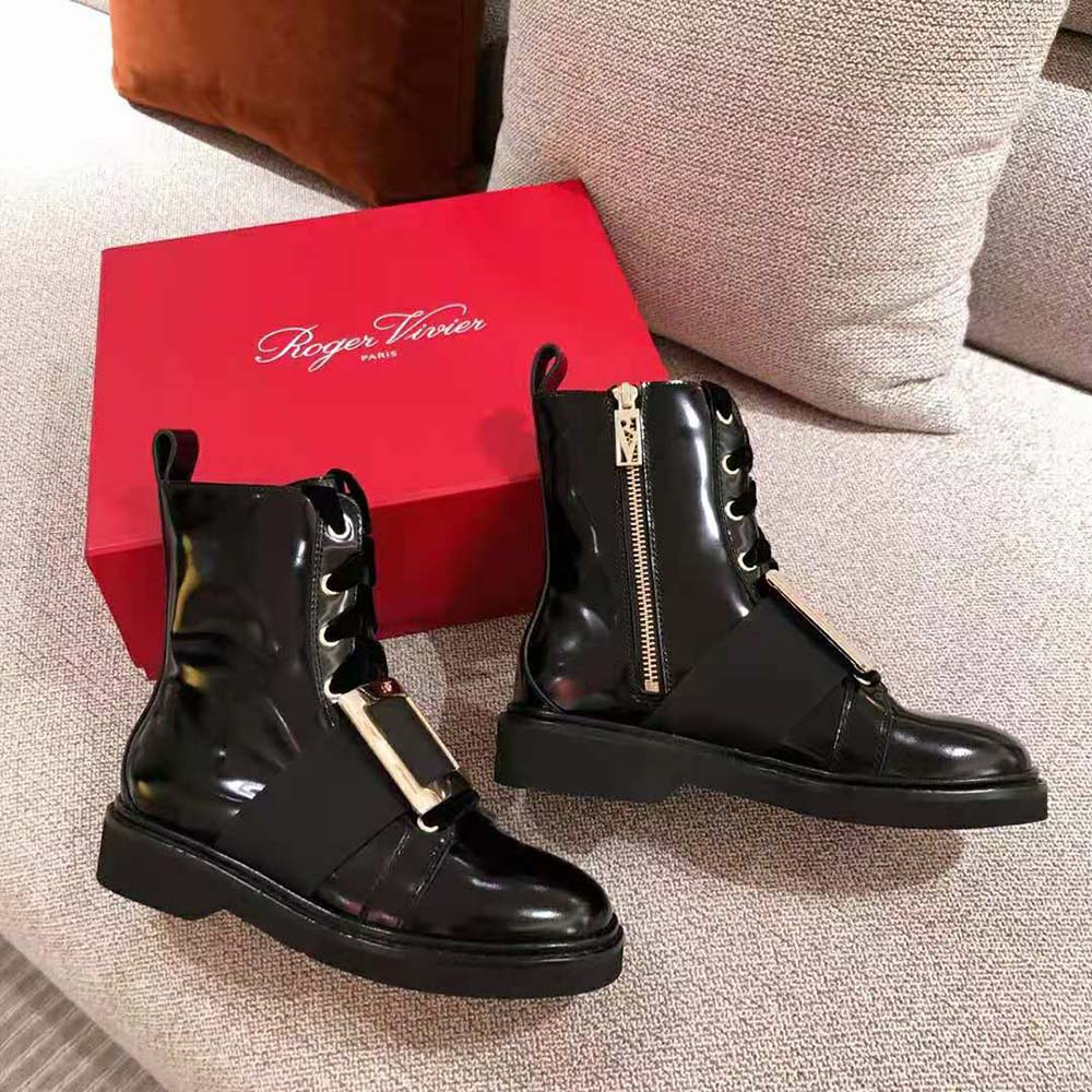 Roger Vivier Women Viv’ Rangers Metal Buckle Ankle Boots in 1.5cm Heel-Black - image 7