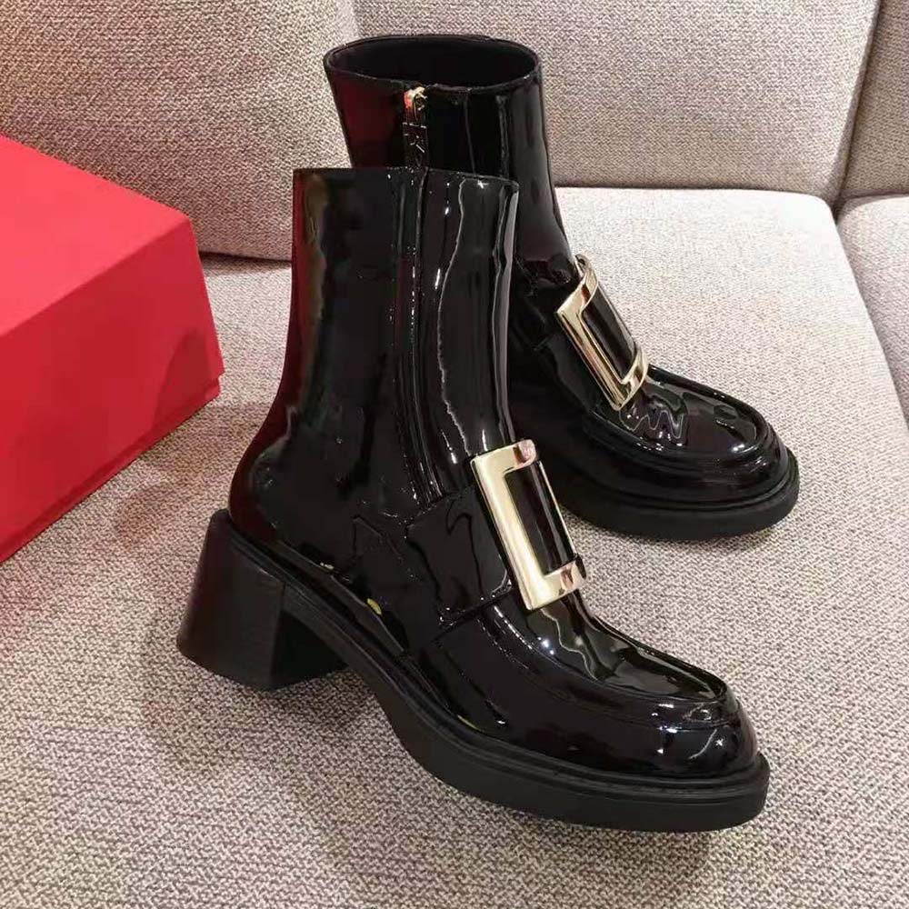 Roger Vivier Women Viv’ Rangers Metal Buckle Ankle Boots in Patent Leather in 6cm Heel - image 4