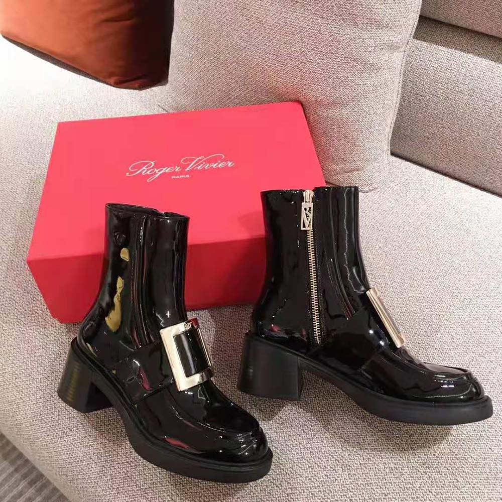 Roger Vivier Women Viv’ Rangers Metal Buckle Ankle Boots in Patent Leather in 6cm Heel - image 8