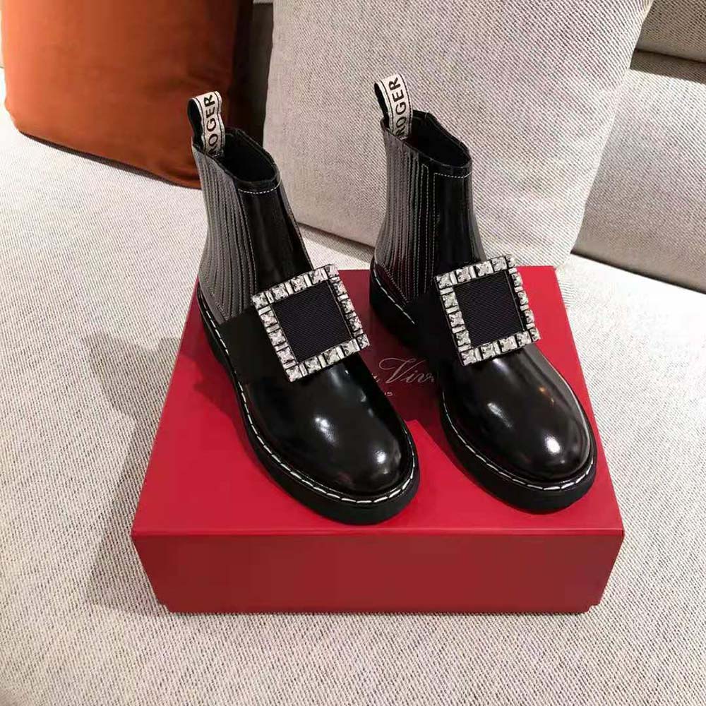 Close-up of strass buckle detail on Roger Vivier Women Viv’ Rangers Booties