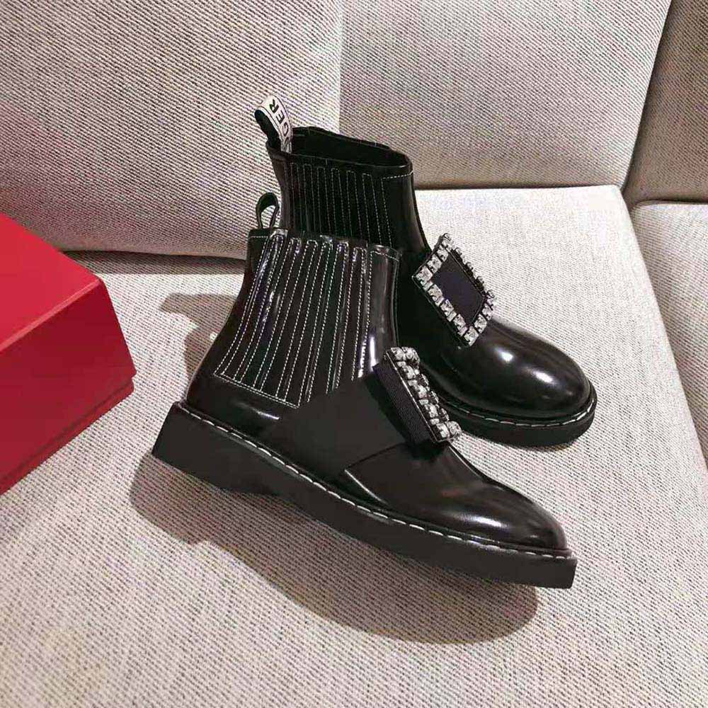 Roger Vivier Women Viv’ Rangers Stitch Strass Buckle Booties in Leather - image 4