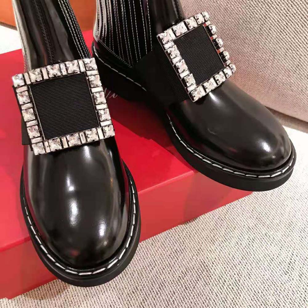 Roger Vivier Women Viv’ Rangers Stitch Strass Buckle Booties in Leather - image 5