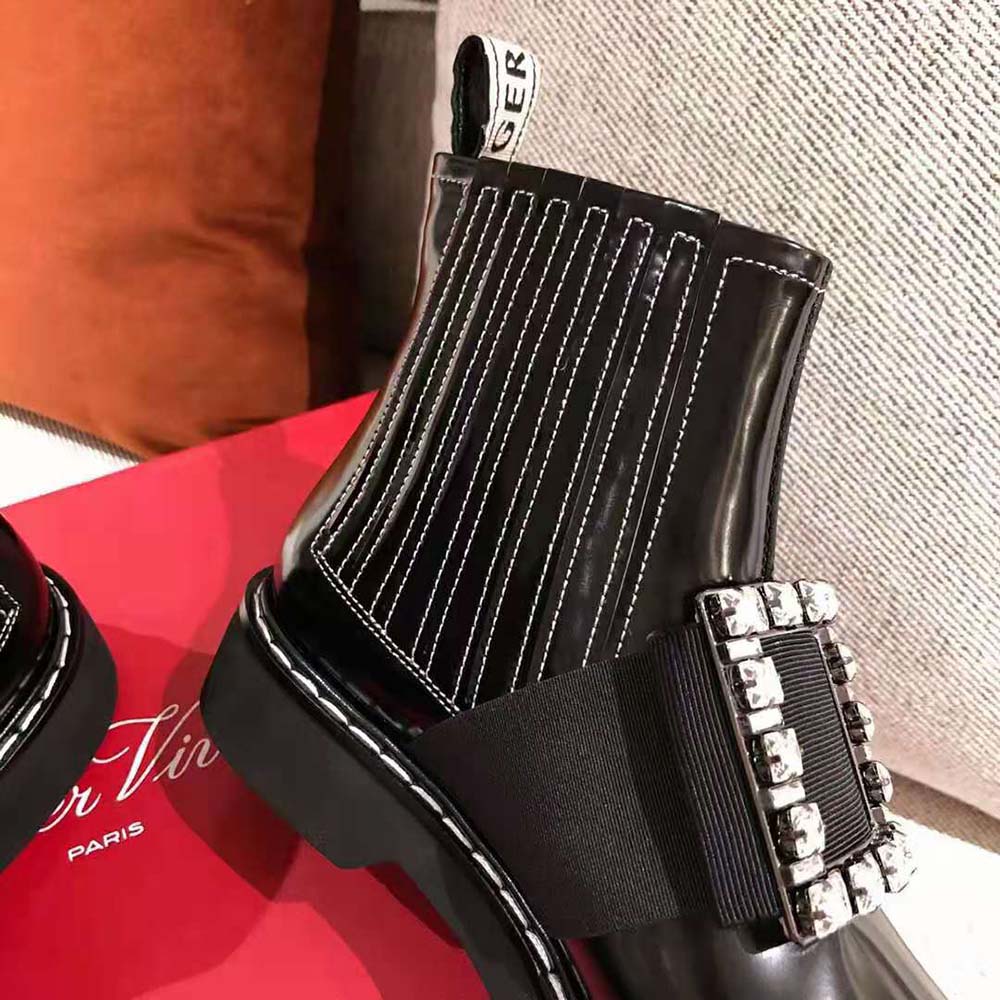 Roger Vivier Women Viv’ Rangers Stitch Strass Buckle Booties in Leather - image 6
