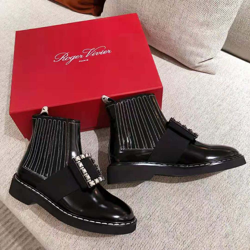 Roger Vivier Women Viv’ Rangers Stitch Strass Buckle Booties in Leather - image 8