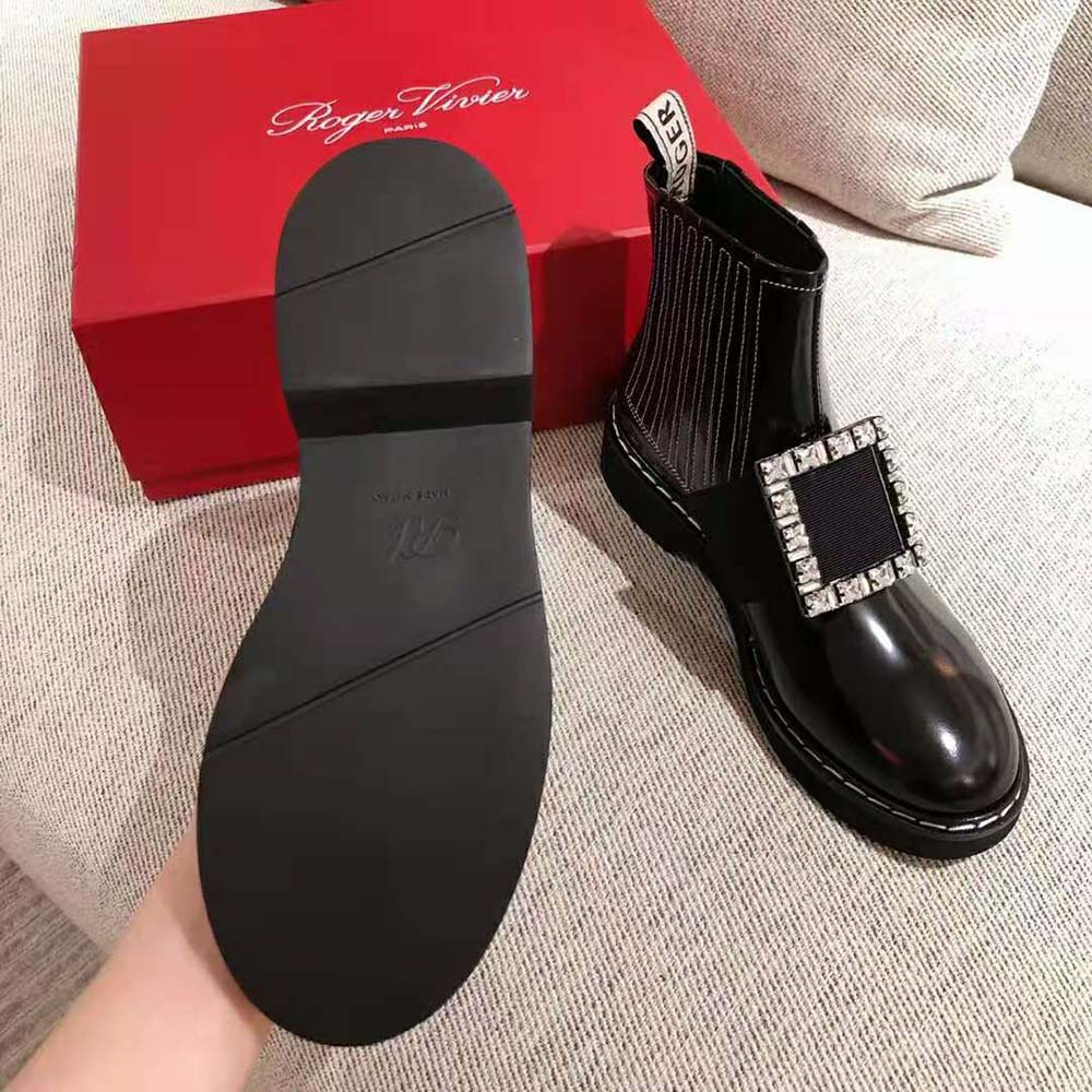 Roger Vivier Women Viv’ Rangers Stitch Strass Buckle Booties in Leather - image 9