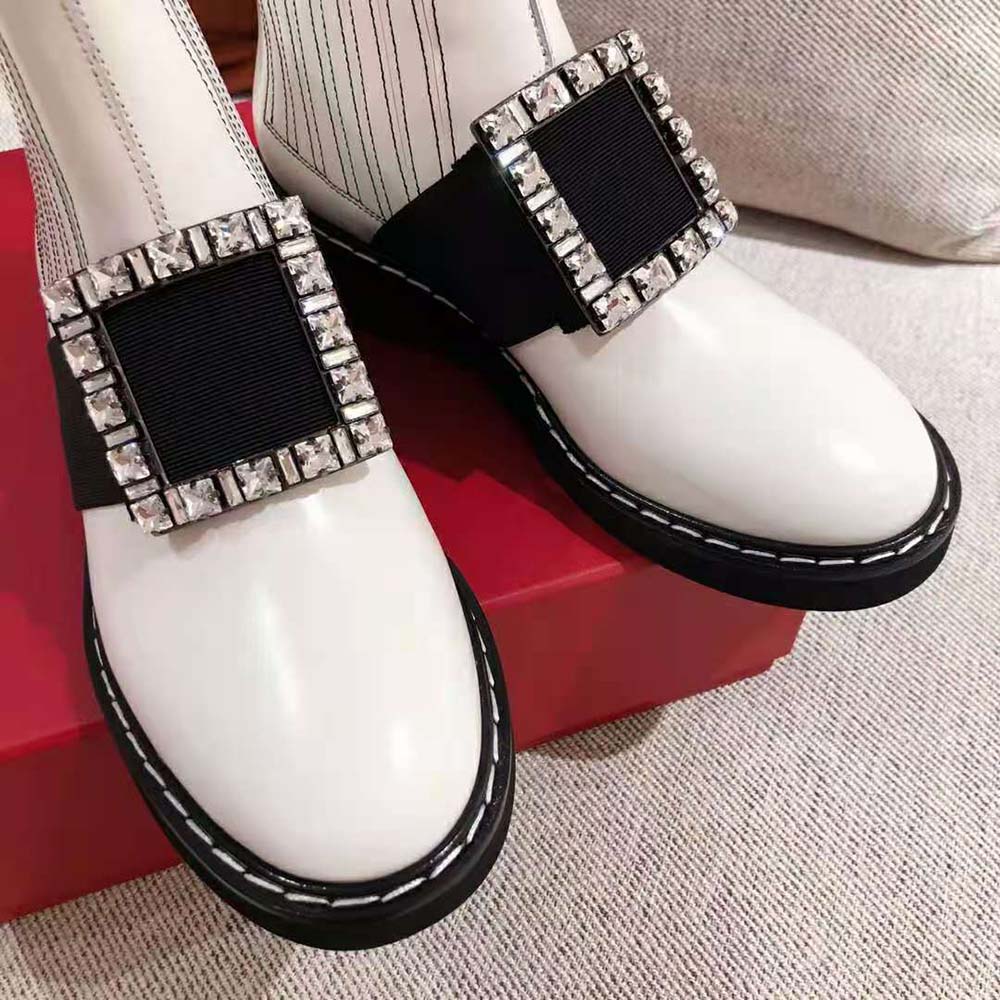 Roger Vivier Women Viv’ Rangers Stitch Strass Buckle Booties in Leather-White - image 5
