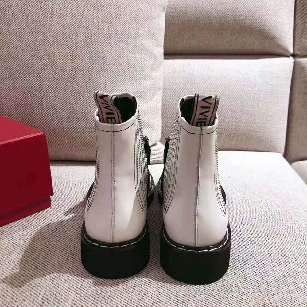 Roger Vivier Women Viv’ Rangers Stitch Strass Buckle Booties in Leather-White - image 7