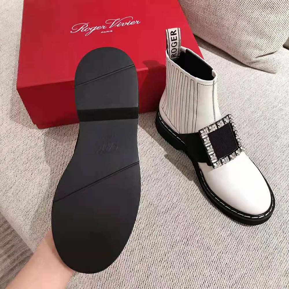 Roger Vivier Women Viv’ Rangers Stitch Strass Buckle Booties in Leather-White - image 9