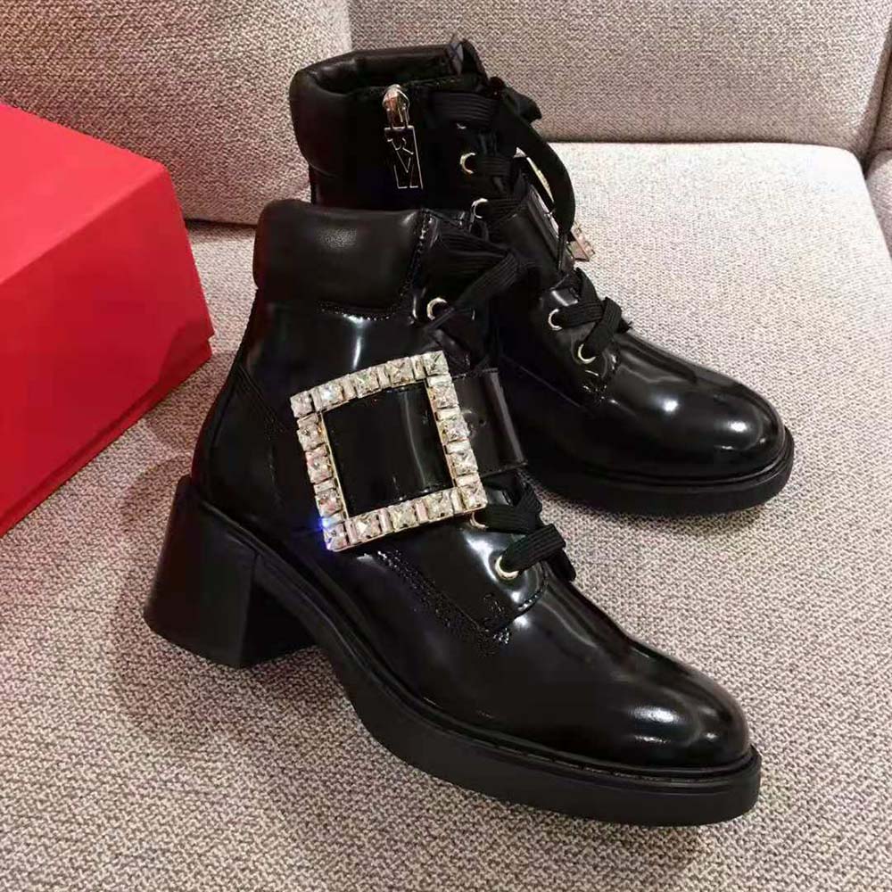 Roger Vivier Women Viv’ Rangers Strass Buckle Ankle Boots in Leather-6cm Heel - image 4