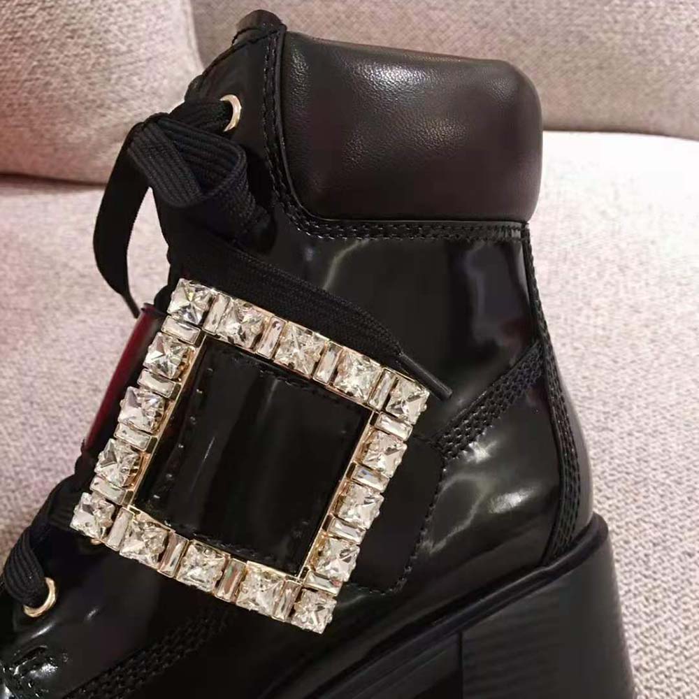 Roger Vivier Women Viv’ Rangers Strass Buckle Ankle Boots in Leather-6cm Heel - image 6