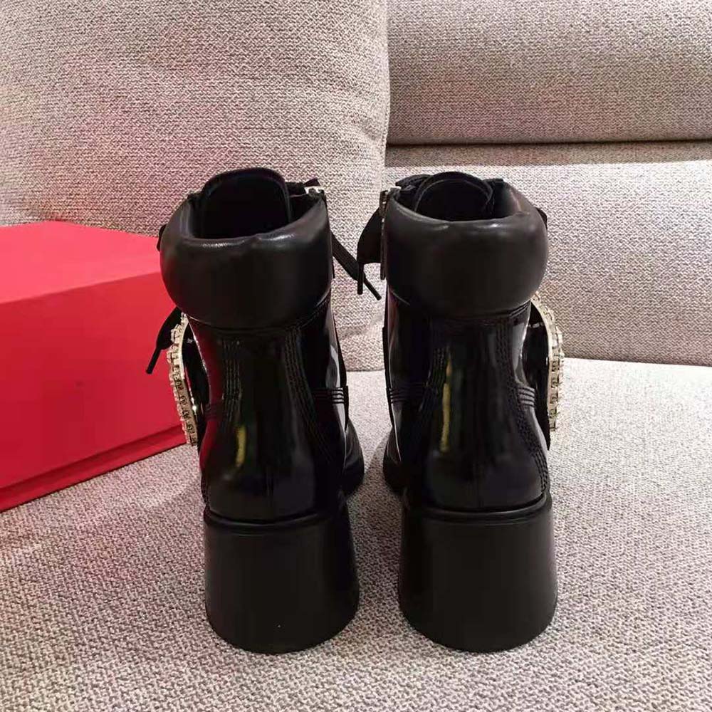 Roger Vivier Women Viv’ Rangers Strass Buckle Ankle Boots in Leather-6cm Heel - image 7
